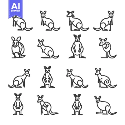 Aset premium populer: Line art icons of kangaroos in various poses
