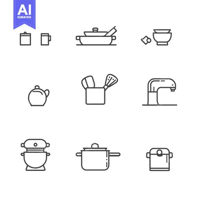 Premium design asset: Line Art Icons of Kitchen Utensils and Appliances