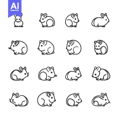 Aset premium populer: Line Art Icons of Mice and Rabbits in Various Poses