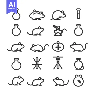 Line Art Icons of Mice, Lab Equipment, and Research Symbols