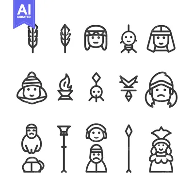 Aset desain premium: Line Art Icons of Native American Culture
