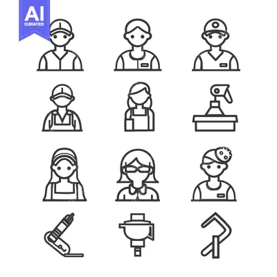 Premium design asset: Line Art Icons of People and Objects