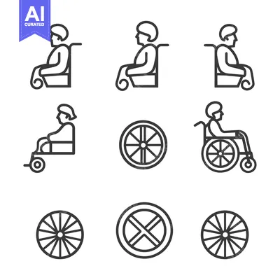 Aset premium populer: Line Art Icons of People in Wheelchairs and Wheels