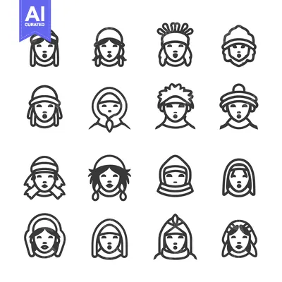Aset premium populer: Line Art Icons of People Wearing Winter Headwear