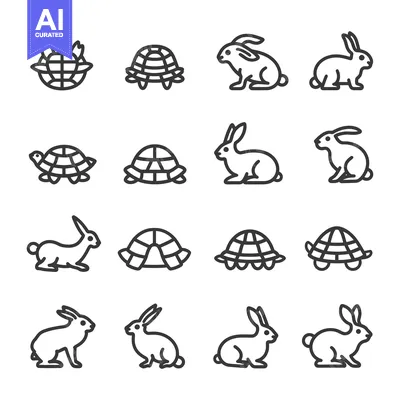 Aset premium populer: Line Art Icons of Rabbits and Turtles