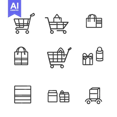 Premium design asset: Line Art Icons of Shopping Carts, Bags, and Gifts