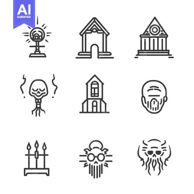 Popular premium asset: Line art icons of skulls, buildings, and spooky elements
