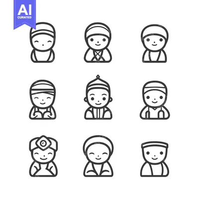 Premium design asset: Line art icons of smiling people wearing various headwear