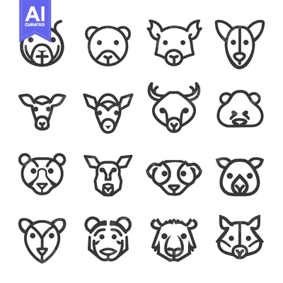 Popular premium asset: Line Art Icons of Various Animal Faces