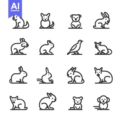 Popular premium asset: Line Art Icons of Various Animals in Sitting Poses