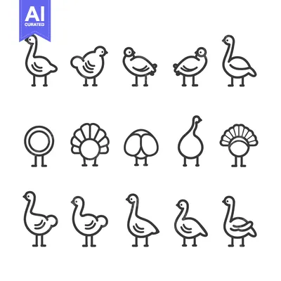 Aset desain premium: Line Art Icons of Various Birds and Poultry