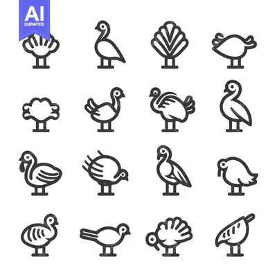 Aset premium populer: Line Art Icons of Various Bird Species