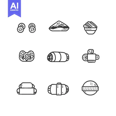 Premium design asset: Line Art Icons of Various Food Items