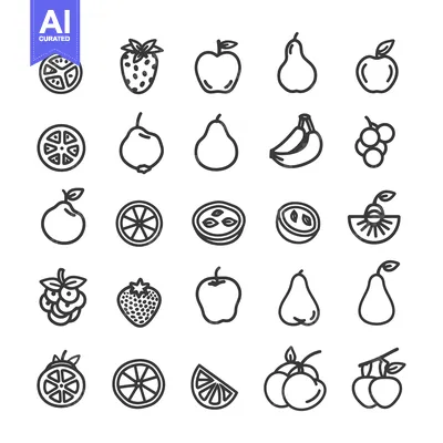 Aset premium populer: Line Art Icons of Various Fruits and Berries