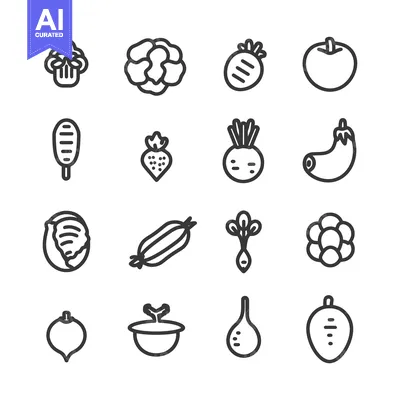 Aset premium populer: Line Art Icons of Various Vegetables and Fruits