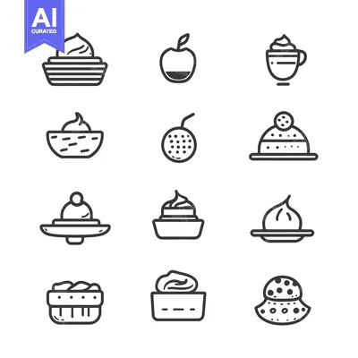 Aset premium populer: Line Art Icons of Whipped Cream Desserts and Drinks