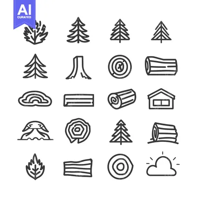 Popular premium asset: Line Art Icons Representing Various Stages of Tree Growth and Wood Pro