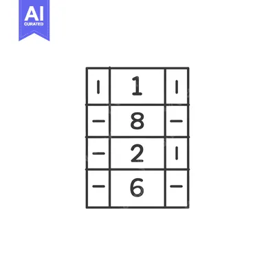 Premium design asset: Line art illustration of a 4x3 grid with numbers 1, 8, 2, and 6 inside