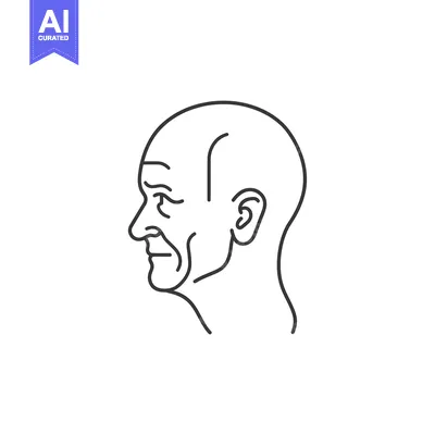 Aset desain premium: Line Art Illustration of a Bald Man's Head in Profile