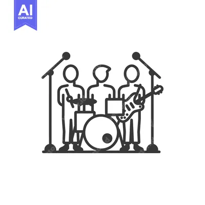 Aset premium populer: Line Art Illustration of a Band Performing with a Drummer, Guitarist,