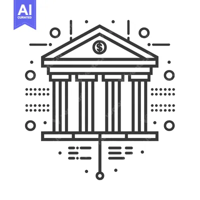 Aset desain premium: Line Art Illustration of a Bank Building with a Dollar Sign