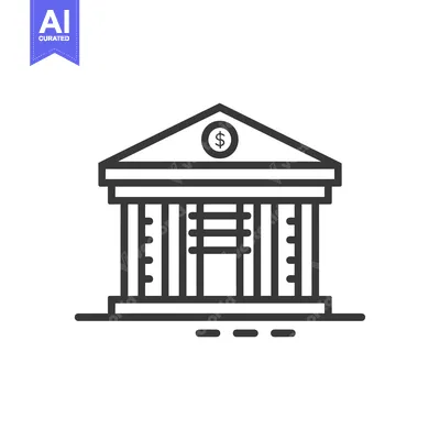 Premium design asset: Line art illustration of a bank building with a dollar sign