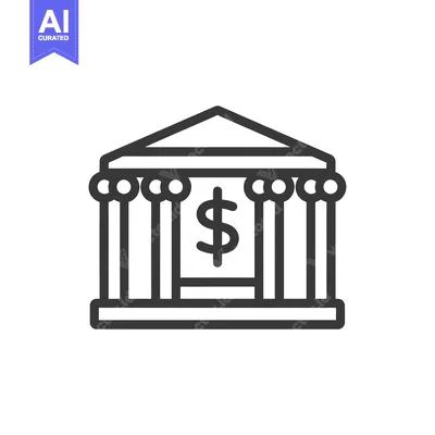 Aset desain premium: Line art illustration of a bank building with a dollar sign