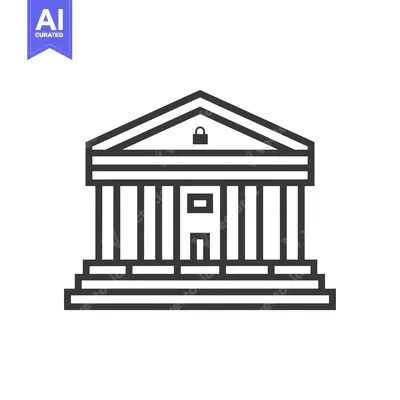 Popular premium asset: Line Art Illustration of a Bank Building with a Lock on Top