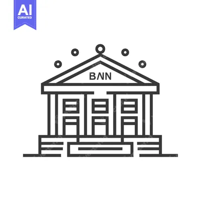 Premium design asset: Line art illustration of a bank building with a sign that reads "B N N