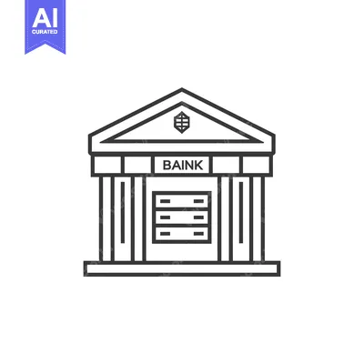 Line Art Illustration of a Bank Building with Columns