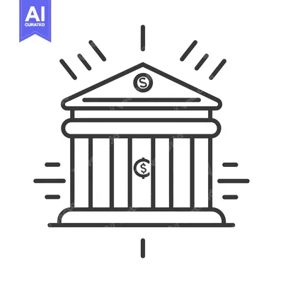 Aset desain premium: Line Art Illustration of a Bank Building with Dollar Signs