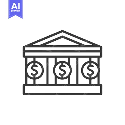 Aset premium populer: Line Art Illustration of a Bank Building with Dollar Signs