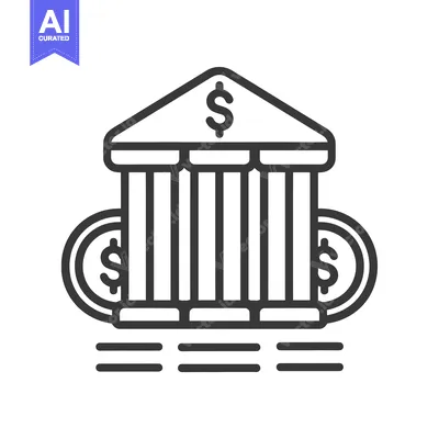 Aset premium populer: Line art illustration of a bank building with dollar signs