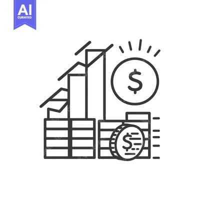 Premium design asset: Line art illustration of a bar graph increasing with dollar coins repr
