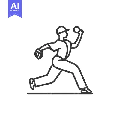 Aset premium populer: Line Art Illustration of a Baseball Pitcher Throwing a Pitch