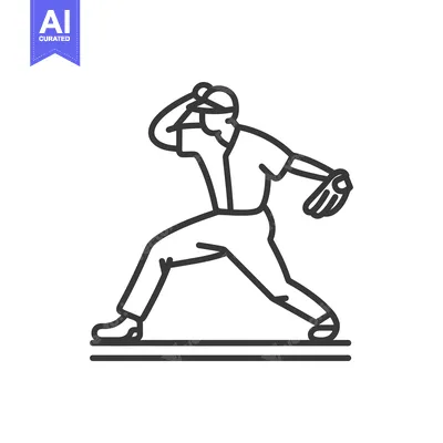 Aset desain premium: Line Art Illustration of a Baseball Pitcher Throwing a Pitch