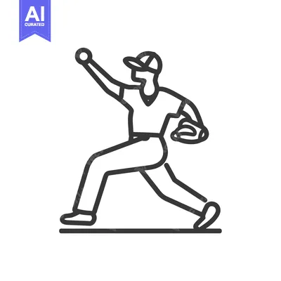 Popular premium asset: Line art illustration of a baseball player pitching