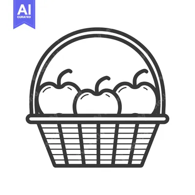 Aset desain premium: Line Art Illustration of a Basket Filled with Apples