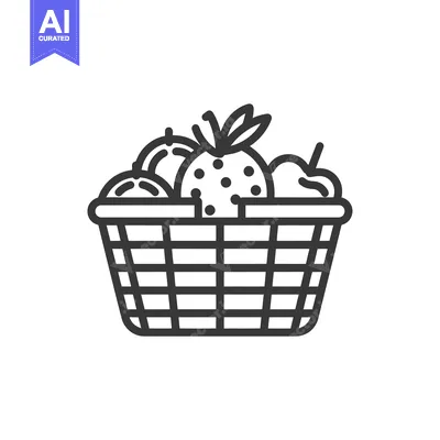 Aset desain premium: Line Art Illustration of a Basket Filled with Fruit