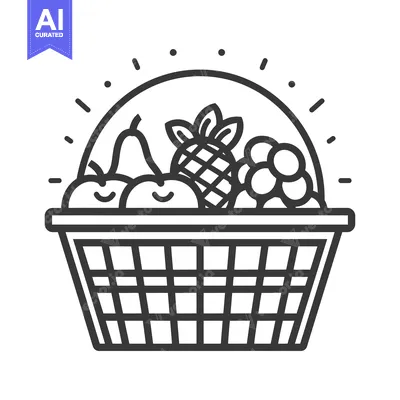Aset premium populer: Line art illustration of a basket filled with fruits