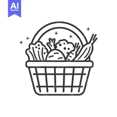 Aset desain premium: Line art illustration of a basket full of vegetables