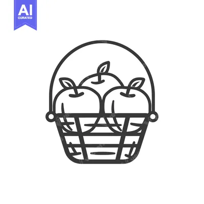 Line art illustration of a basket of apples