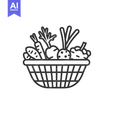 Line art illustration of a basket of vegetables