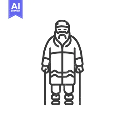Popular premium asset: Line Art Illustration of a Bearded Man Wearing a Winter Coat and Holdi