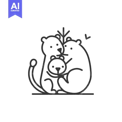 Aset premium populer: Line art illustration of a bear family hugging