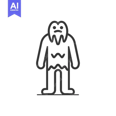 Aset desain premium: Line Art Illustration of a Bigfoot with a Frown