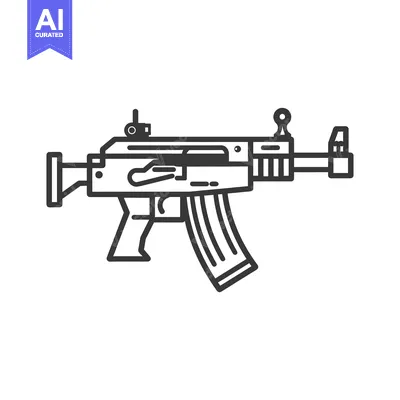Line Art Illustration of a Black Assault Rifle
