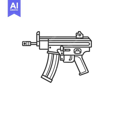 Aset desain premium: Line art illustration of a black submachine gun
