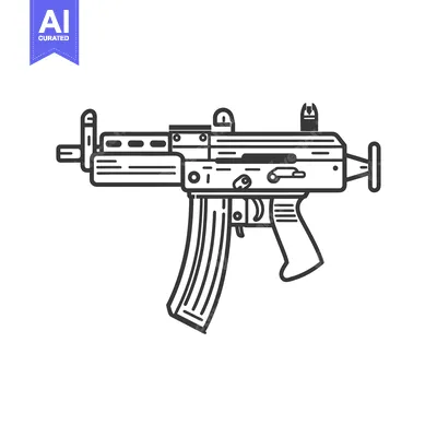 Line art illustration of a black submachine gun