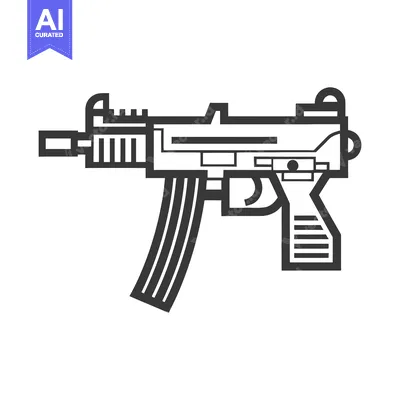Line art illustration of a black submachine gun